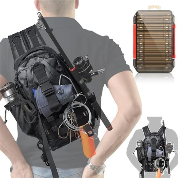Fishing Backpack, Fishing Bag with Tackle Box, Compact Fishing Tackle - Picture 8 of 8